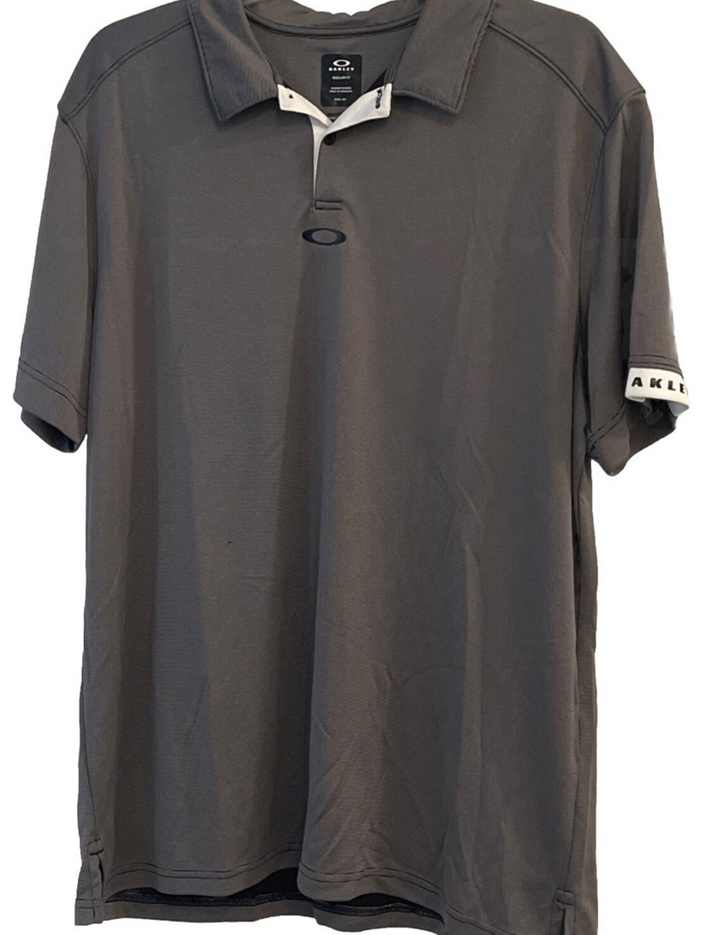 Men’s Oakley Black and Gray Striped Polo
